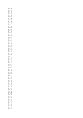 57046
57047
57048
57049
57050
57051
57052
57053
57054
57055
57057
57058
57059
57060
57061
57062
57063
57064
57065
57066
57067
57068
57069
57070
57071
57072
57073
57074
57075
57076
57077
57078
57102
57103
57104
57105
57106
57107
57115
57116
57201
57202
57212
57213
57214
57216
57217
57218
57219
57220
57221
57223
57224
57225
57226
57227
57230
57230
57231
57232
57233
57234
57235
57236
 