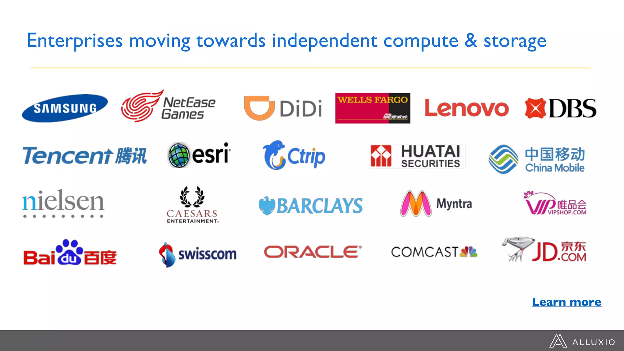 Enterprises moving towards independent compute & storage
Learn more
 