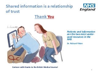Shared information is a relationship
of trust
8
Cartoon with thanks to the British Medical Journal
Patients and informatio...