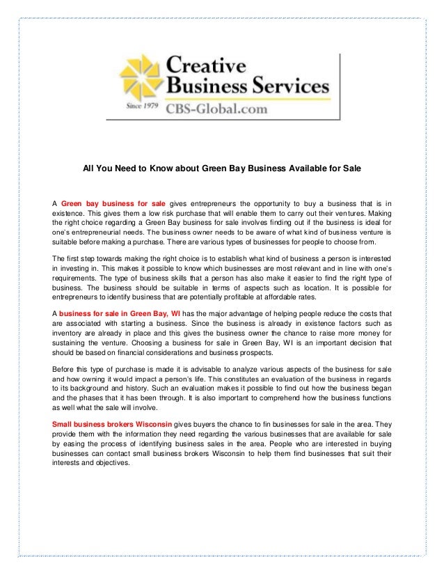All you need to know about green bay business available for sale
