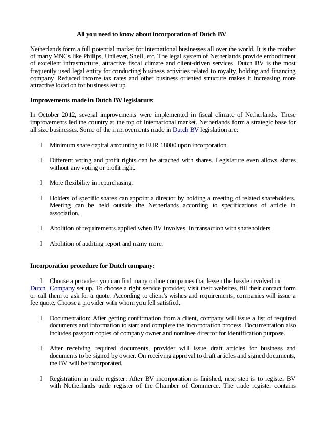All you need to know about incorporation of dutch bv