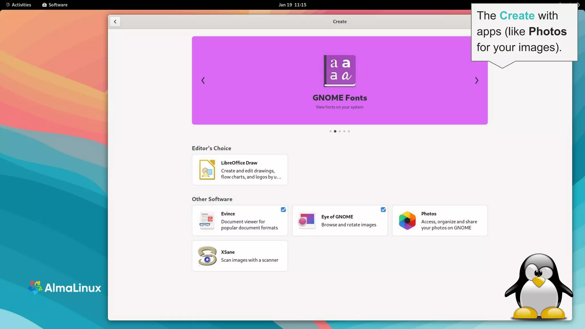 11
The Create with
apps (like Photos
for your images).
 