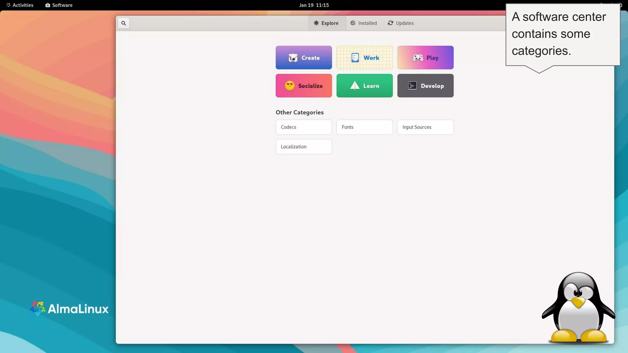 9
A software center
contains some
categories.
 