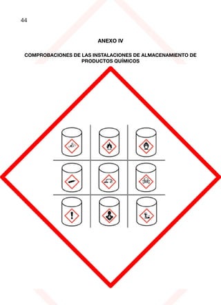 44
ANEXO IV
COMPROBACIONES DE LAS INSTALACIONES DE ALMACENAMIENTO DE
PRODUCTOS QUÍMICOS
 