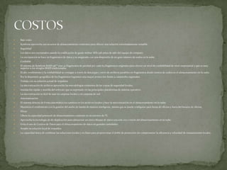    Bajo costo
   Symform aprovecha sus recursos de almacenamiento existentes para ofrecer una solución extremadamente rentable.
   Seguridad
   Los datos son encriptados usando la codificación de grado militar AES-256 antes de salir del equipo de cómputo.
   La encriptación se hace en fragmentos de datos y es asegurado con una dispersión de un gran número de nodos en la nube.
   Confiable
   El sistema de Symform RAID-96™ crea 32 fragmentos de paridad por cada 64 fragmentos originales para ofrecer un nivel de confiabilidad de nivel empresarial y que es muy
    superior a los arreglos RAID tradicionales.
   El alto rendimiento y la confiabilidad se consigue a través de descargas y envío de archivos paralelos en fragmentos desde cientos de nodos en el almacenamiento en la nube.
   Por la dispersión geográfica de los fragmentos logramos una mayor protección frente a catástrofes regionales.
   Trabaja con su solución actual de respaldos
   La sincronización de archivos aprovecha las metodologías existentes de las copias de seguridad locales.
   Instalación rápida y sencilla del software que es soportado en las principales plataformas de sistema operativo.
   La sincronización es fácil de usar en carpetas locales y en carpetas de red.
   Automatización
   El sistema detecta de forma automática los cambios en los archivos locales y hace la sincronización en el almacenamiento en la nube.
   Maximiza el rendimiento con la gestión del ancho de banda de manera inteligente, misma que se puede configurar para horas de oficina y fuera del horario de oficina.
   Eficaz
   LIbera la capacidad potencial de almacenamiento existente en su entorno de TI.
   Aprovecha la tecnología de de-duplicación para almacenar un único bloque de datos una sola vez a través del almacenamiento en la nube.
   Evita el uso de Centros de Datos para el almacenamiento de datos en grandes cantidades.
   Amplie su solución local de respaldos
   La capacidad única de combinar las soluciones locales y en línea para proporcionar el doble de protección sin comprometer la eficiencia y velocidad de restauraciones locales.
 