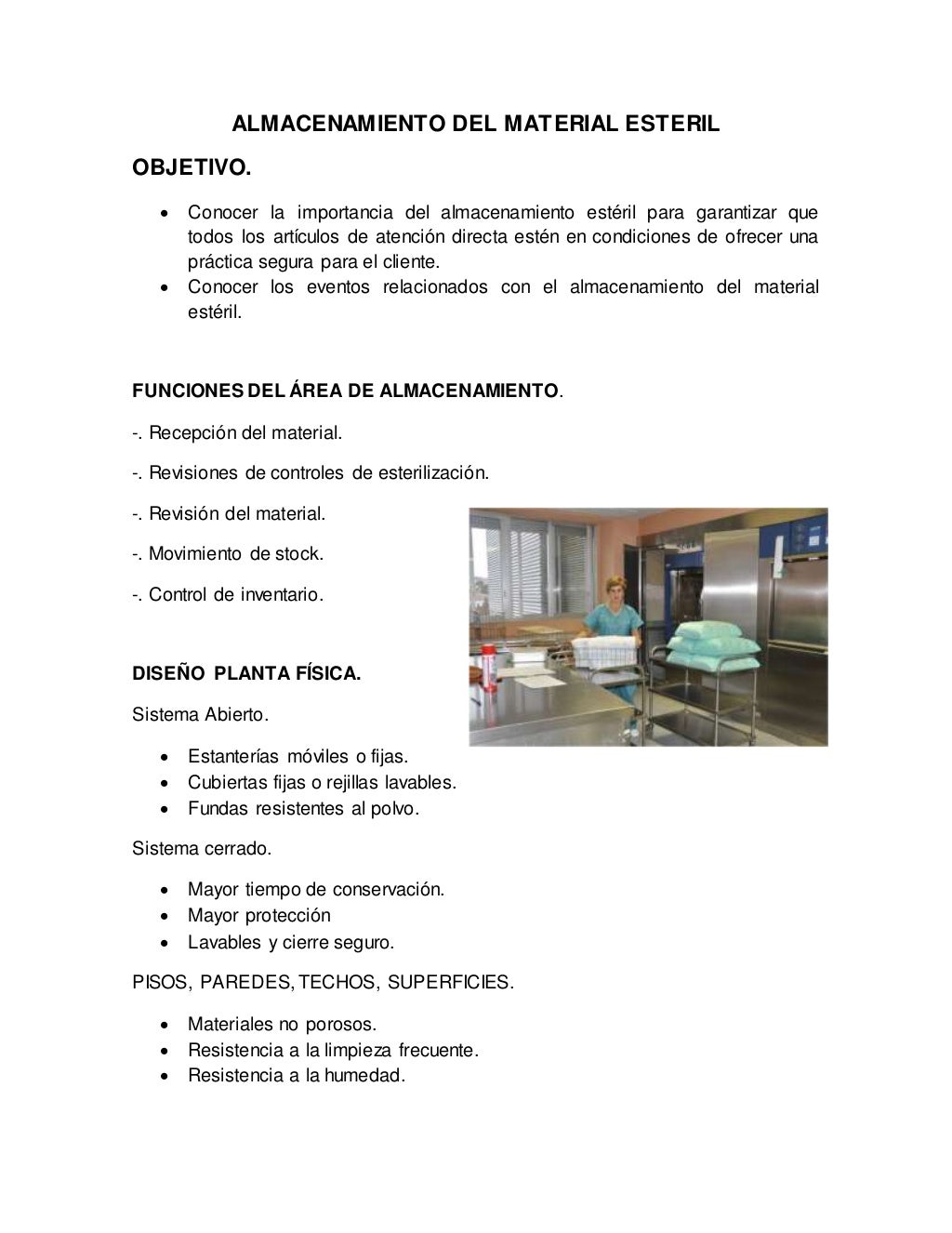 Almacenamiento del material esteril