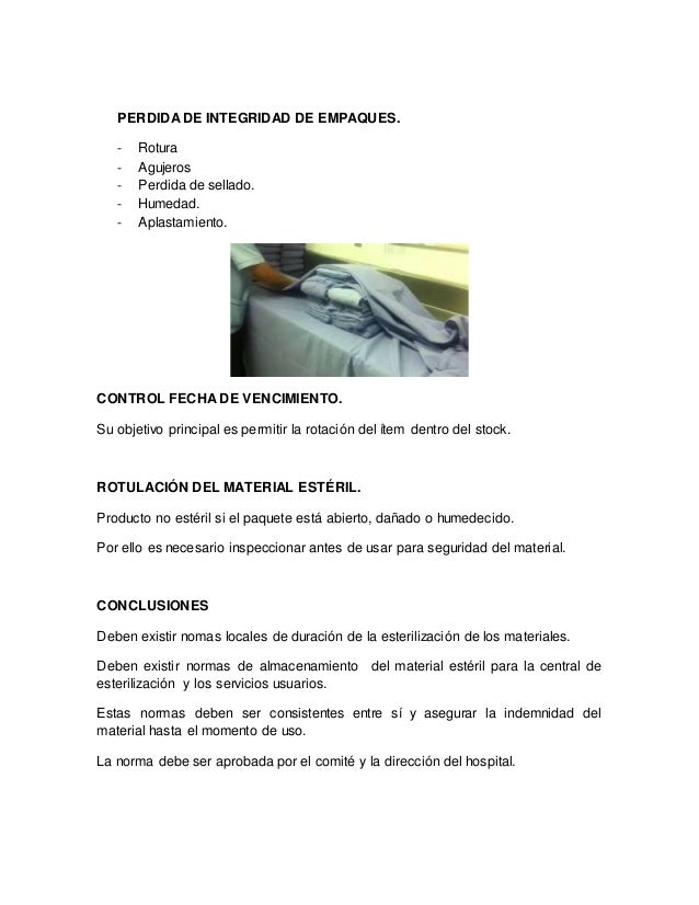 Almacenamiento del material esteril