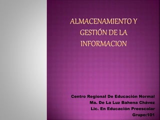 Centro Regional De Educación Normal
Ma. De La Luz Bahena Chávez
Lic. En Educación Preescolar
Grupo:101
 