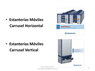 • Estanterías Móviles
Carrusel Horizontal
• Estanterías Móviles
Carrusel Vertical
Emer Toledo Alcedo
sesarsoluciones@hotmail.com
12
 