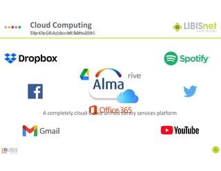 6
Cloud Computing
Top Cloud Apps - McAfee 2016
A completely cloud-based unified library services platform
Library Cloud-based Software
 