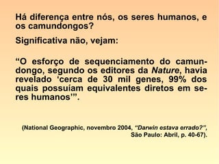 Comparações:
 Embriões
 Esqueletos
 