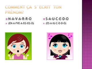 COMMENT Ças´ecrit ton prènom?N-A-V-A-R-R-O(EN-A-FVE-A-EG-EG-O)S-A-U-C-E-D-O(ES-A-IU-C-O-D-O)