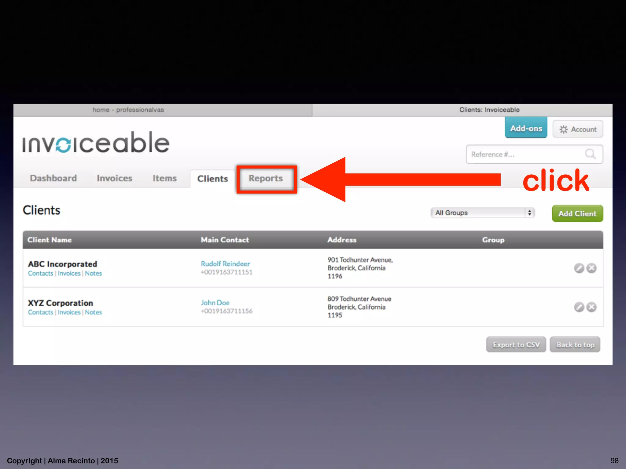 click
98Copyright | Alma Recinto | 2015
 