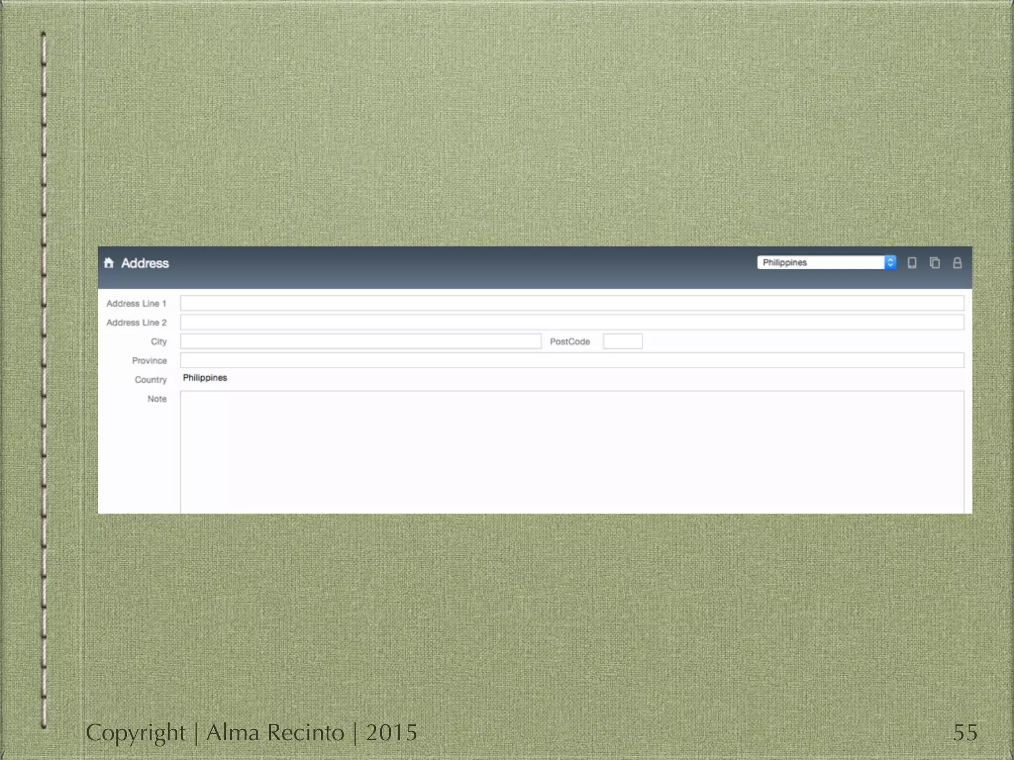 55Copyright | Alma Recinto | 2015
 