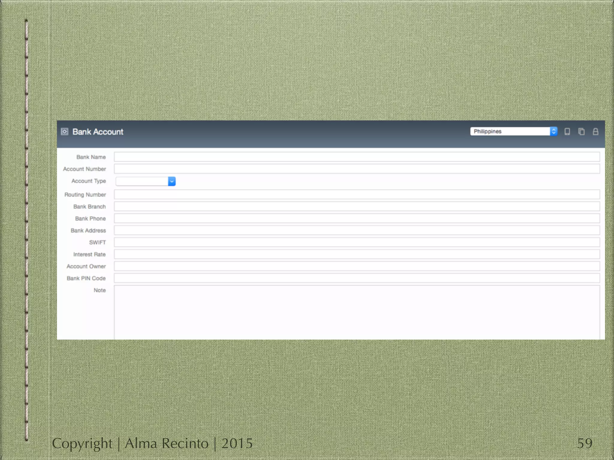 59Copyright | Alma Recinto | 2015
 