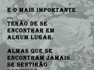 E o mais importante ... Terão de se encontrar em algum lugar. Almas que se encontram jamais se sentirão sozinhas... 