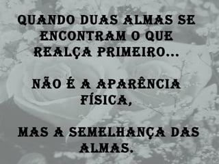 Quando duas almas se encontram o que realça primeiro... Não é a aparência física, mas a semelhança das almas. 
