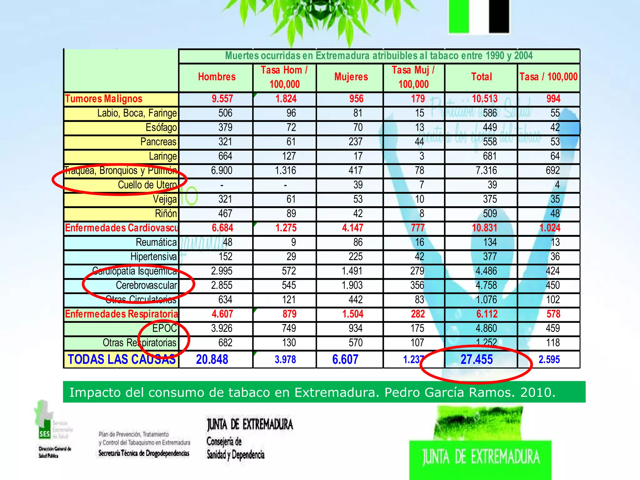 Impacto del consumo de tabaco en Extremadura. Pedro García Ramos. 2010. 