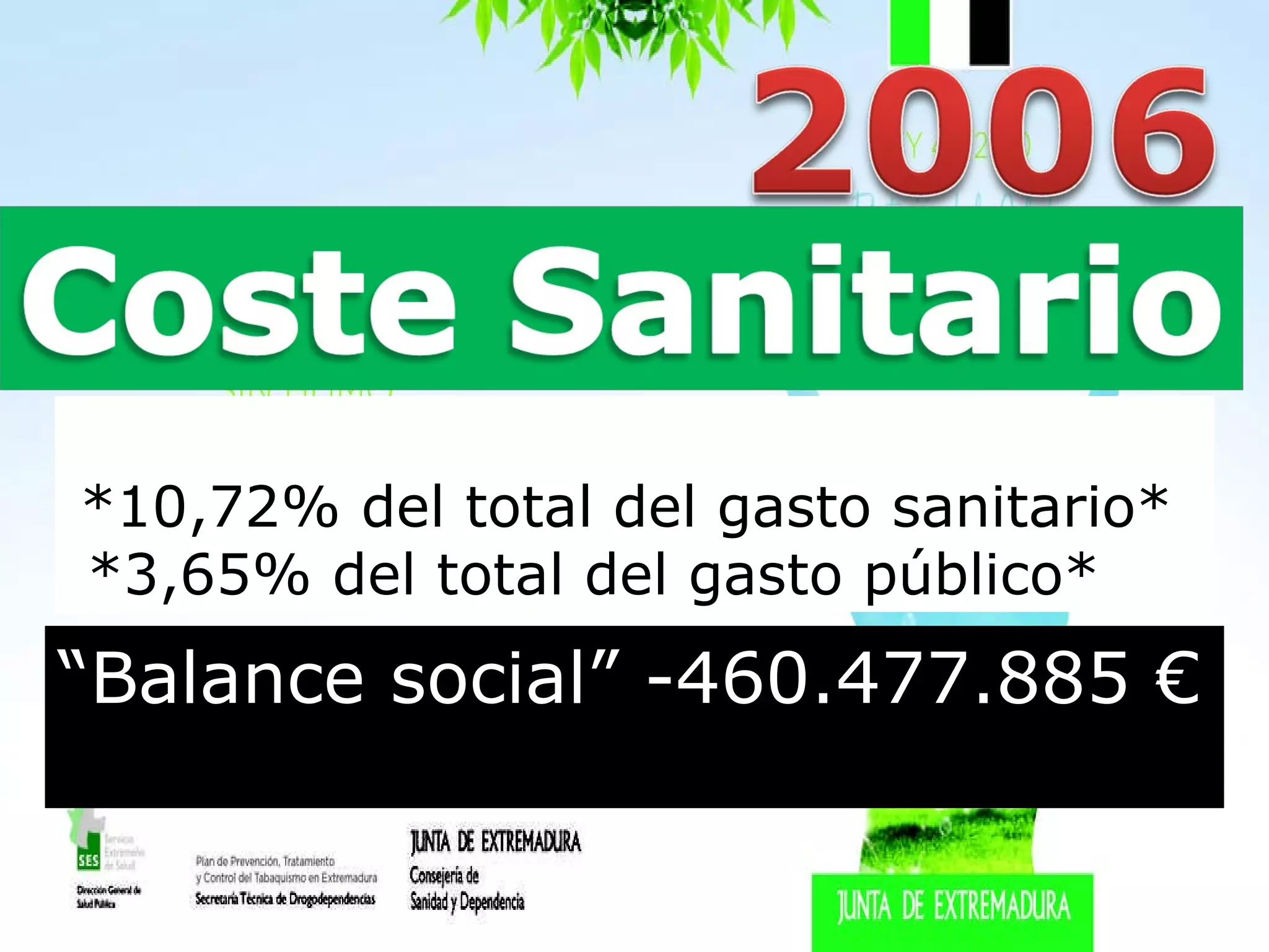 *10,72% del total del gasto sanitario*  *3,65% del total del gasto público*   “ Balance social” -460.477.885 € 