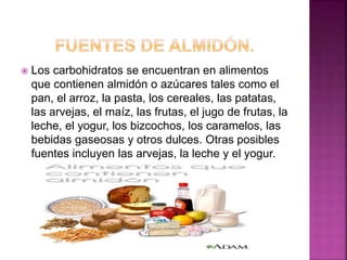  El almidón es muy utilizado en la industria
alimentaria como aditivo para algunos alimentos.
 Tiene múltiples funciones...