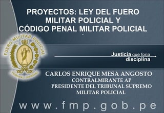 PROYECTOS: LEY DEL FUERO MILITAR POLICIAL Y CÓDIGO PENAL MILITAR POLICIAL ” ,[object Object]