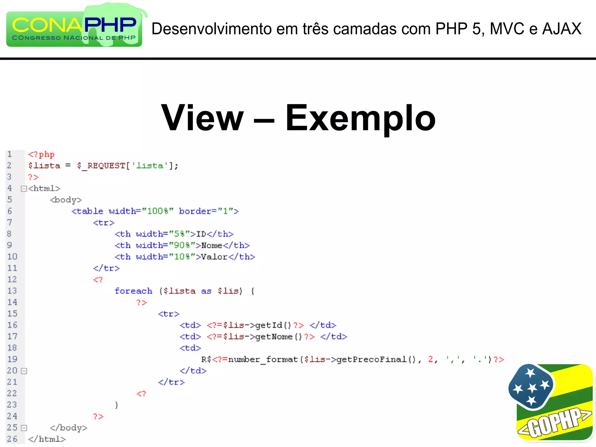 Desenvolvimento em três camadas com PHP 5, MVC e AJAX