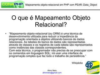 Mapeamento Objeto-Relacional com PEAR::DataObject
