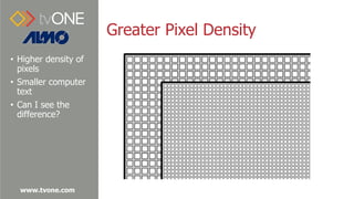 www.tvone.com
Greater Pixel Density
• Higher density of
pixels
• Smaller computer
text
• Can I see the
difference?
 