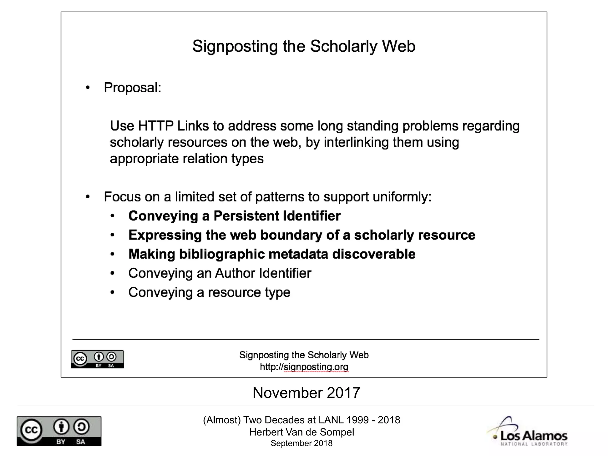 (Almost) Two Decades at LANL 1999 - 2018
Herbert Van de Sompel
September 2018
November 2017
 