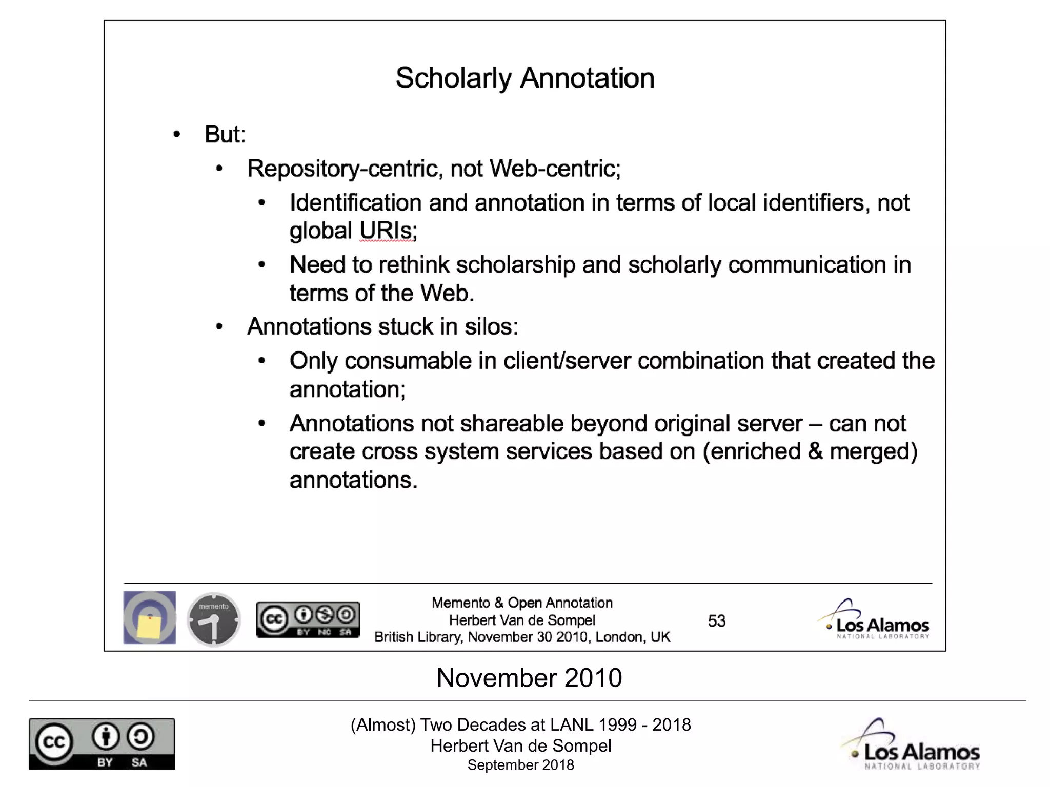 (Almost) Two Decades at LANL 1999 - 2018
Herbert Van de Sompel
September 2018
November 2010
 