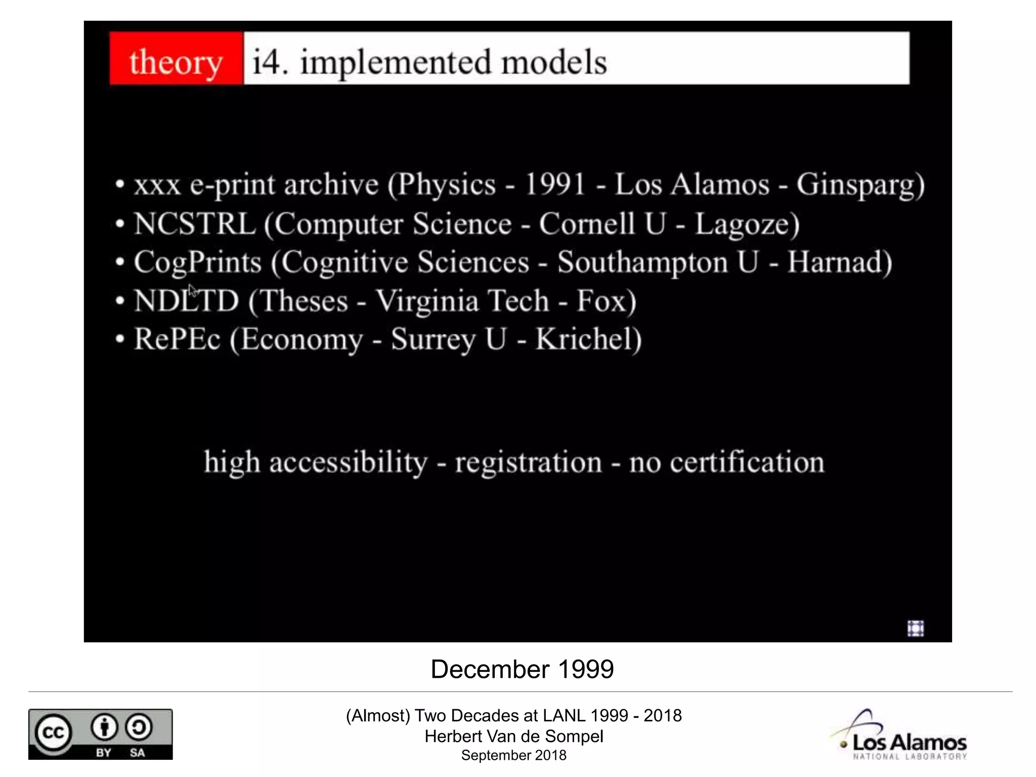 (Almost) Two Decades at LANL 1999 - 2018
Herbert Van de Sompel
September 2018
December 1999
 