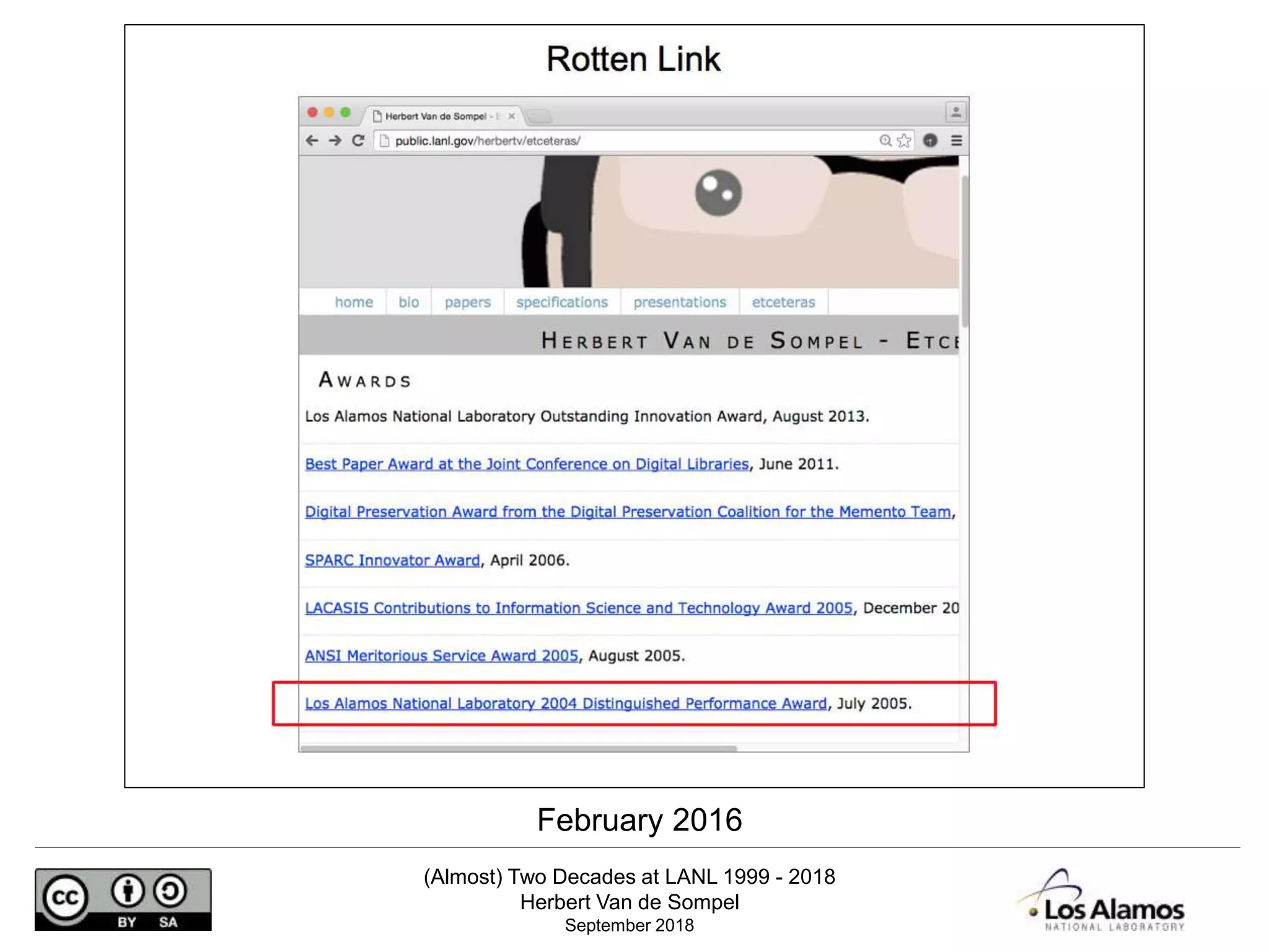 (Almost) Two Decades at LANL 1999 - 2018
Herbert Van de Sompel
September 2018
February 2016
 