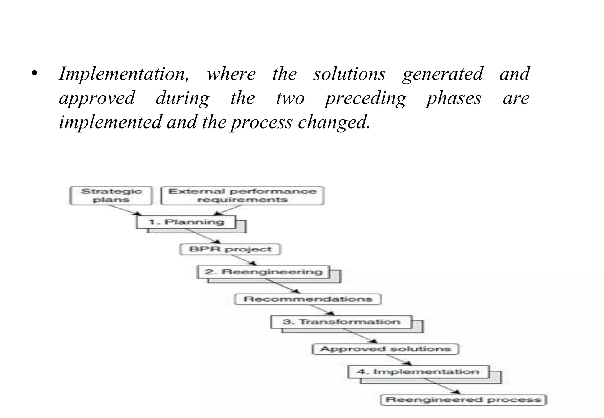 Tools for Creating Improvements
• Implementation, where the solutions generated and
approved during the two preceding phases are
implemented and the process changed.
 