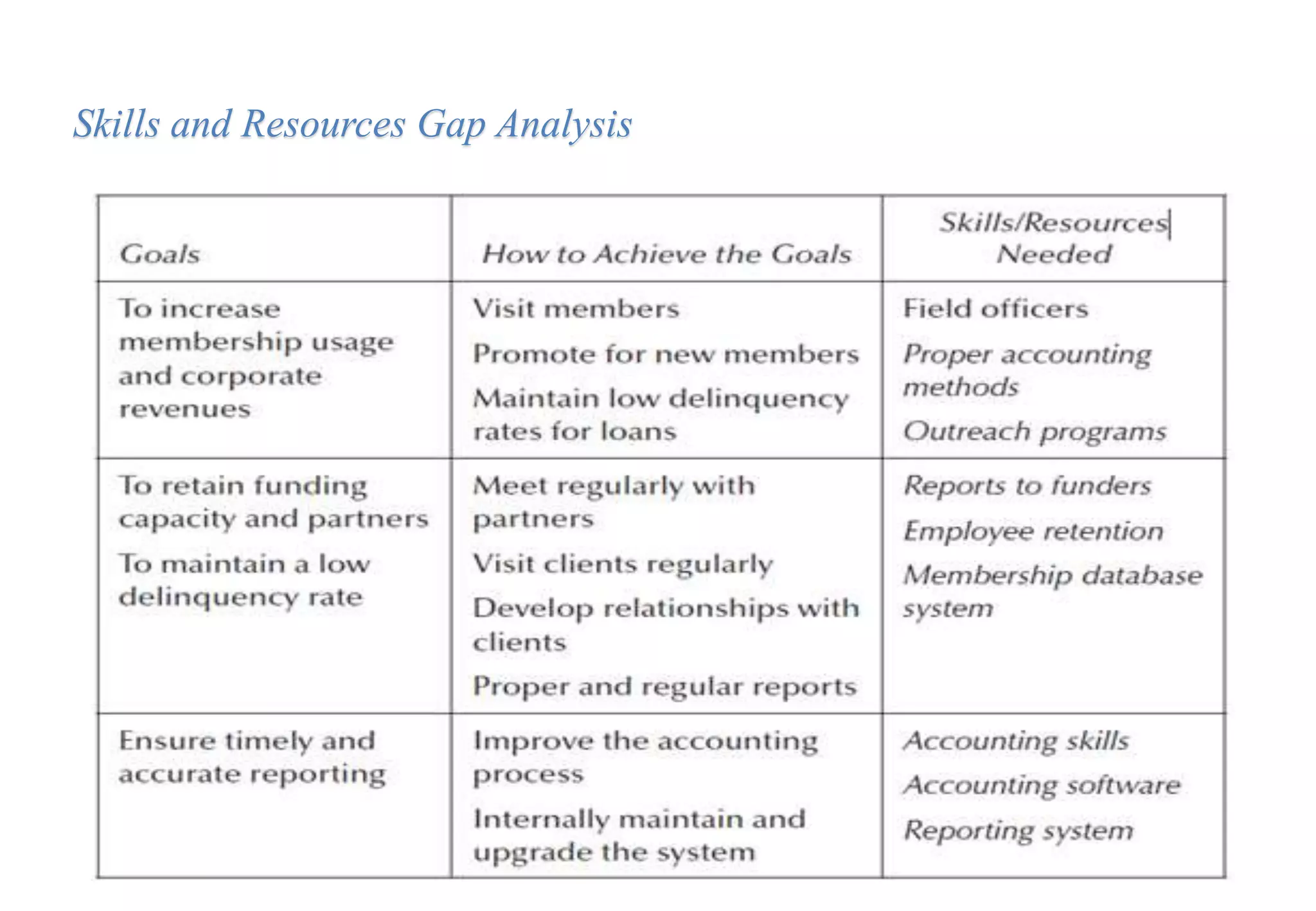Vision and GoalsSkills and Resources Gap Analysis
 
