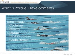 What is Parallel Development? Terminology: Codeline Branch Merge Feature Freeze Code Freeze 