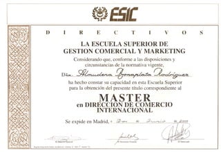 ESIC - Máster dirección comercio internacional - 2000 certificado
