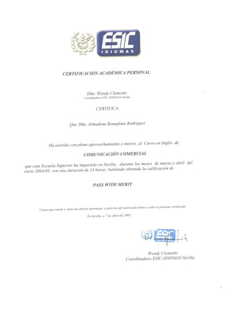 ESIC - Curso comunicación comercial en inglés - 2005 certificado