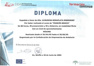 Confederación de Empresarios - Curso francés básico - 2005 certificado