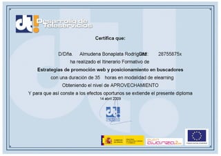 Avanza2 - Curso estrategias de promoción web y posicionamiento en buscadores - 2009 certificado