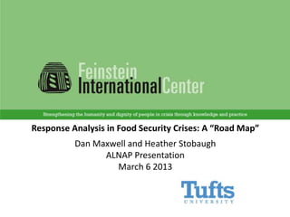 Response Analysis in Food Security Crises: A “Road Map”
          Dan Maxwell and Heather Stobaugh
                ALNAP Presentation
                  March 6 2013
 