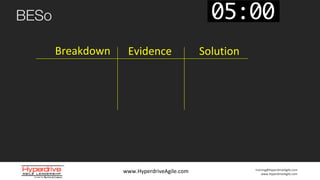 training@HyperdriveAgile.com
www.HyperdriveAgile.com
BESo
www.HyperdriveAgile.com
Breakdown Evidence Solution
 