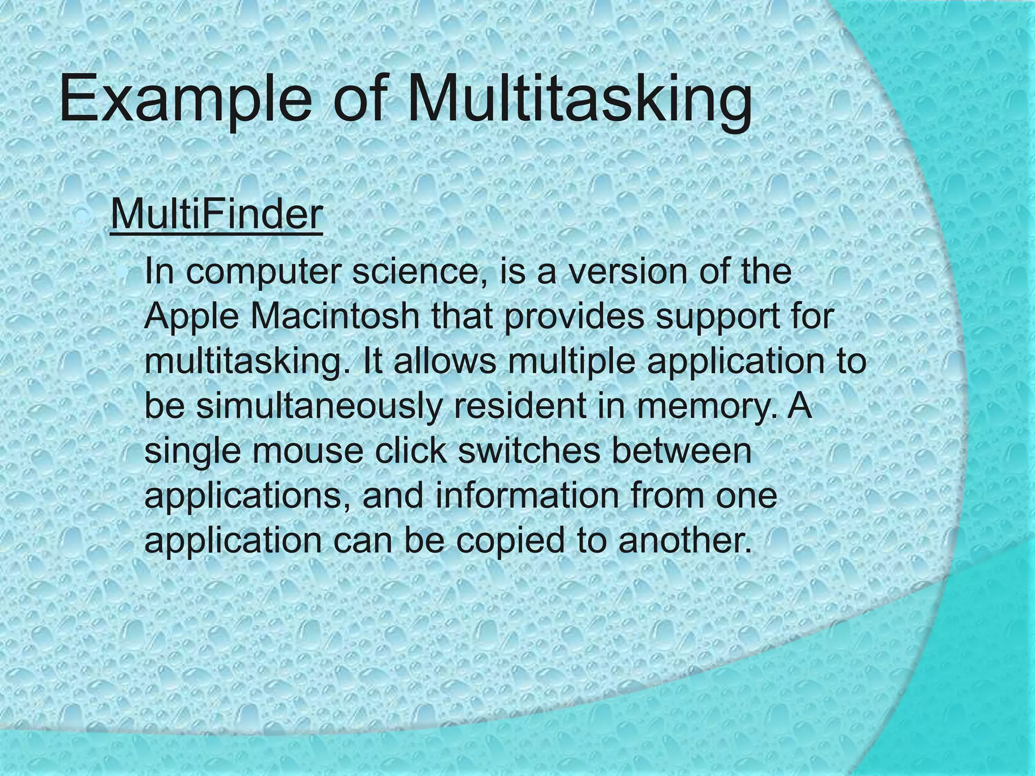 Real time      Another reason for multitasking was in the design of real-time computing systems, where there are a number of possibly unrelated external activities needed to be controlled by a single processor system. In such systems a hierarchical interrupt system was coupled with process prioritization to ensure that key activities were given a greater share of available process time.