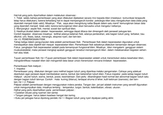 Hal-hal yang perlu diperhatikan dalam melakukan observasi :
1. Tidak selalu bahwa pemeriksaan yang akan dilakukan dijelaskan secara rinci kepada klien (meskipun komunikasi terapeutik
tetap harus dilakukan), karena terkadang hal ini dapat mempengaruhi kondisi psikologis klien atau mengaburkan data (data yang
diperoleh menjadi tidak valid). Misalnya : “Pak, saya akan menghitung nafas Bapak dalam satu menit“ kemungkinan besar data
yang diperoleh menjadi tidak valid, karena kemungkinan klien akan berusaha untuk mengatur nafasnya.
2. Menyangkut aspek fisik, mental, sosial dan spiritual klien.
3. Hasilnya dicatat dalam catatan keperawatan, sehingga dapat dibaca dan dimengerti oleh perawat/ petugas lain.
Contoh kegiatan observasi misalnya : terlihat adanya kelainan fisik, adanya perdarahan, ada bagian tubuh yang terbakar, bau
alkohol, urin, feses, batuk, menangis, ekspresi nyeri, dan lain-lain.
<br >3. PEMERIKSAAN FISIK
Tahap ketiga dalam pengumpulan data adalah pemeriksaan fisik. Pemeriksaan fisik dalam keperawatan digunakan untuk
mendapatkan data objektif dari riwayat keperawatan klien. Pemeriksaan fisik sebaiknya dilakukan bersamaan dengan observasi.
Fokus pengkajian fisik keperawatan adalah pada kemampuan fungsional klien. Misalnya , klien mengalami gangguan sistem
muskuloskeletal, maka perawat mengkaji apakah gangguan tersebut mempengaruhi klien dalam melaksanakan kegiatan sehari-
hari atau tidak.

Tujuan pemeriksaan fisik <br >Tujuan pemeriksaan fisik dalam keperawatan adalah untuk menentukan status kesehatan klien,
mengidentifikasi masalah klien dan mengambil data dasar untuk menentukan rencana tindakan keperawatan.

Pemeriksaan fisik meliputi :
1. Inspeksi
Pemeriksaan yang dilakukan dengan cara melihat bagian tubuh yang diperiksa melalui pengamatan. Cahaya yang adekuat
diperlukan agar perawat dapat membedakan warna, bentuk dan kebersihan tubuh klien. Fokus inspeksi pada setiap bagian tubuh
meliputi : ukuran tubuh, warna, bentuk, posisi, kesimetrisan. Dan perlu dibandingkan hasil normal dan abnormal bagian tubuh satu
dengan bagian tubuh lainnya. Contoh : mata kuning (ikterus), terdapat struma di leher, kulit kebiruan (sianosis), dan lain-
lain.<br > 2. Palpasi
Palpasi adalah pemeriksaan dengan menggunakan indera peraba. Tangan dan jari-jari adalah instrumen yang sensitif digunakan
untuk mengumpulkan data, misalnya tentang : temperatur, turgor, bentuk, kelembaban, vibrasi, ukuran.
Halhal yang perlu diperhatikan pada pemeriksaan palpasi :
• Ciptakan situasi yang nyaman dan santai.
• Tangan petugas harus dalam keadaan hangat dan kering
• Kuku jari petugas harus dipotong pendek.<br > • Bagian tubuh yang nyeri dipalpasi paling akhir.
 