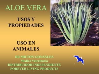 ALOE VERA
USOS Y
PROPIEDADES
USO EN
ANIMALES
DR MILTON GONZÁLEZ
Medico Veterinario
DISTRIBUIDOR INDEPENDIENTE
FOREVER LIVING PRODUCTS
 