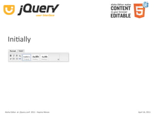 IniKally




Aloha Editor  at  jQuery conf  2011 ‐ Haymo Meran   April 16, 2011
 