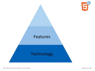 Features


                                                                        Technology

Aloha	
  Editor	
  DevCon	
  2011	
  keynote	
  -­‐	
  Haymo	
  Meran                February	
  13,	
  2011
 