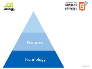 Features


                                                                Technology
Aloha	
  Editor	
  	
  at	
  ossbig	
  .11	
  -­‐	
  Haymo	
  Meran              May	
  07,	
  2011
 