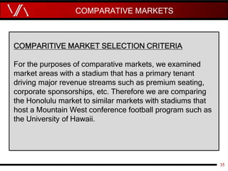 COMPARATIVE MARKETS
35
COMPARITIVE MARKET SELECTION CRITERIA
For the purposes of comparative markets, we examined
market a...