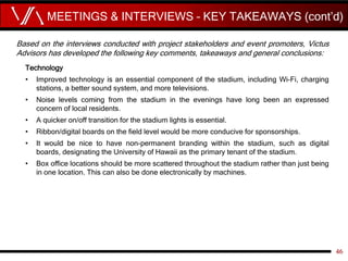 MEETINGS & INTERVIEWS – KEY TAKEAWAYS (cont’d)
46
Based on the interviews conducted with project stakeholders and event pr...