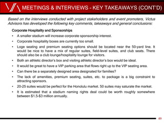 MEETINGS & INTERVIEWS – KEY TAKEAWAYS (CONT’D)
49
Based on the interviews conducted with project stakeholders and event pr...